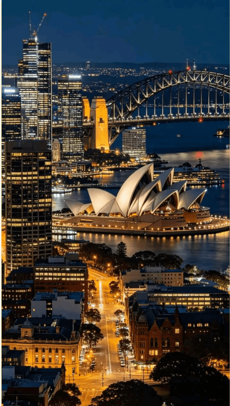 Sydney skyline, Harbour Bridge and the Opera House at night